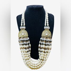 Rare Victorian Boho Oval Beaded Inspired Antique Brass Gold Statement Necklace